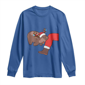 Funny Moo-Deng Christmas Long Sleeve Shirt MooDengMas Xmas Baby Pygmy Hippo Cute Zoo For Family Tee TS10 Royal Blue Print Your Wear