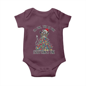Christmas Racoon Baby Onesie I'm Fine Everything Is Fine Xmas Lights TS10 Maroon Print Your Wear