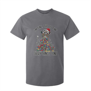 Christmas Racoon T Shirt For Kid I'm Fine Everything Is Fine Xmas Lights TS10 Charcoal Print Your Wear
