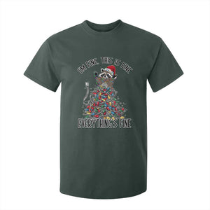 Christmas Racoon T Shirt For Kid I'm Fine Everything Is Fine Xmas Lights TS10 Dark Forest Green Print Your Wear