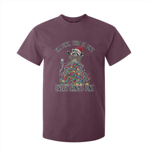 Christmas Racoon T Shirt For Kid I'm Fine Everything Is Fine Xmas Lights TS10 Maroon Print Your Wear