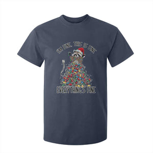 Christmas Racoon T Shirt For Kid I'm Fine Everything Is Fine Xmas Lights TS10 Navy Print Your Wear