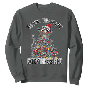Christmas Racoon Sweatshirt I'm Fine Everything Is Fine Xmas Lights TS10 Dark Heather Print Your Wear