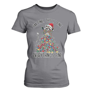 Christmas Racoon T Shirt For Women I'm Fine Everything Is Fine Xmas Lights TS10 Charcoal Print Your Wear