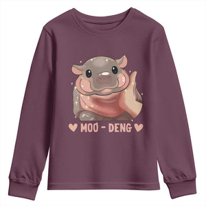 Funny Moo-Deng Youth Sweatshirt Baby Pygmy Hippo Cute Zoo For Family Tee TS10 Maroon Print Your Wear