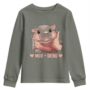 Funny Moo-Deng Youth Sweatshirt Baby Pygmy Hippo Cute Zoo For Family Tee TS10 Military Green Print Your Wear