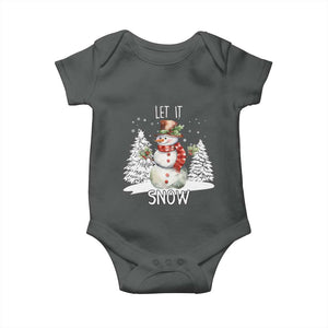 Christmas Let It Snow Baby Onesie Funny Snowman Snowflakes Xmas Tree TS10 Dark Heather Print Your Wear
