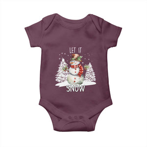 Christmas Let It Snow Baby Onesie Funny Snowman Snowflakes Xmas Tree TS10 Maroon Print Your Wear