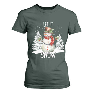 Christmas Let It Snow T Shirt For Women Funny Snowman Snowflakes Xmas Tree TS10 Dark Forest Green Print Your Wear