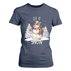 Christmas Let It Snow T Shirt For Women Funny Snowman Snowflakes Xmas Tree TS10 Navy Print Your Wear