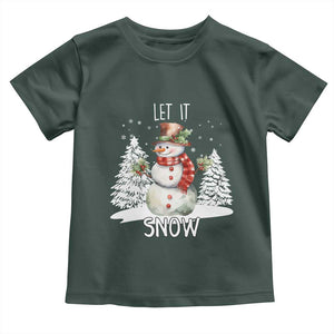 Christmas Let It Snow Toddler T Shirt Funny Snowman Snowflakes Xmas Tree TS10 Dark Forest Green Print Your Wear