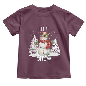 Christmas Let It Snow Toddler T Shirt Funny Snowman Snowflakes Xmas Tree TS10 Maroon Print Your Wear