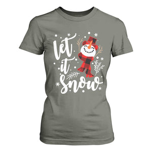 Christmas Let It Snow T Shirt For Women Funny Snowman Snowflakes TS10 Military Green Print Your Wear