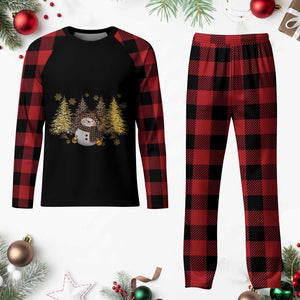 Snowman Plaid Pajama Set Cute Winter Leopard Xmas Tree Farm TS10 Buffalo Plaid Print Your Wear