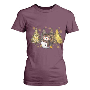 Christmas Snowman T Shirt For Women Cute Winter Leopard Xmas Tree Farm TS10 Maroon Print Your Wear