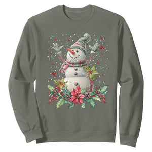 Christmas Snowman Sweatshirt Retro Winter Holiday Gift For Her TS10 Military Green Print Your Wear