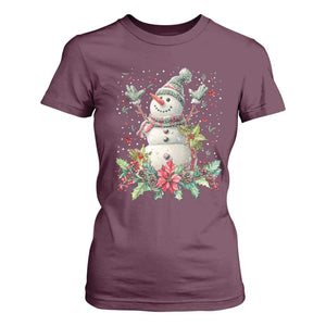 Christmas Snowman T Shirt For Women Retro Winter Holiday Gift For Her TS10 Maroon Print Your Wear