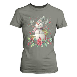 Christmas Snowman T Shirt For Women Retro Winter Holiday Gift For Her TS10 Military Green Print Your Wear