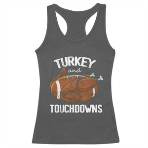 Funny Thanksgiving Racerback Tank Top Turkey and Touchdowns Football Season TS10 Dark Heather Print Your Wear