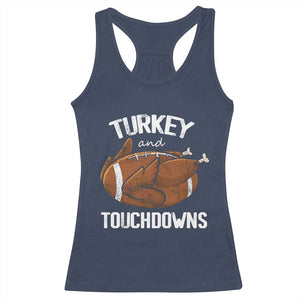 Funny Thanksgiving Racerback Tank Top Turkey and Touchdowns Football Season TS10 Navy Print Your Wear