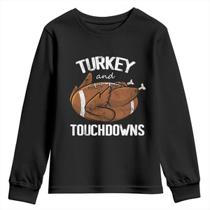 Funny Thanksgiving Youth Sweatshirt Turkey and Touchdowns Football Season TS10 Black Print Your Wear