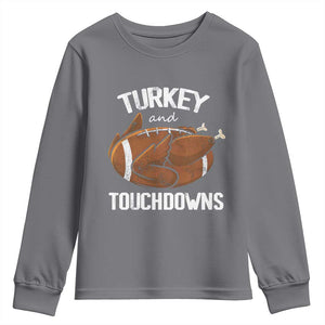 Funny Thanksgiving Youth Sweatshirt Turkey and Touchdowns Football Season TS10 Charcoal Print Your Wear
