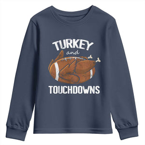 Funny Thanksgiving Youth Sweatshirt Turkey and Touchdowns Football Season TS10 Navy Print Your Wear