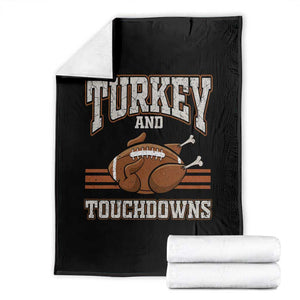 Thanksgiving Turkey And Touchdowns Football Throw Blanket Game Day Outfits American Football Player Gift TS10 Black Print Your Wear
