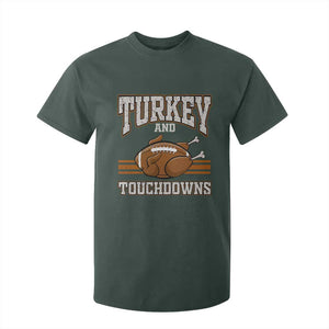 Thanksgiving Turkey And Touchdowns Football T Shirt For Kid Game Day Outfits American Football Player Gift TS10 Dark Forest Green Print Your Wear