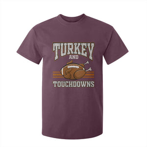 Thanksgiving Turkey And Touchdowns Football T Shirt For Kid Game Day Outfits American Football Player Gift TS10 Maroon Print Your Wear