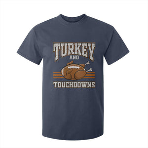 Thanksgiving Turkey And Touchdowns Football T Shirt For Kid Game Day Outfits American Football Player Gift TS10 Navy Print Your Wear