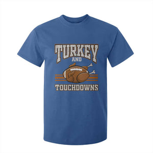 Thanksgiving Turkey And Touchdowns Football T Shirt For Kid Game Day Outfits American Football Player Gift TS10 Royal Blue Print Your Wear