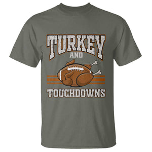 Thanksgiving Turkey And Touchdowns Football T Shirt Game Day Outfits American Football Player Gift TS10 Military Green Print Your Wear