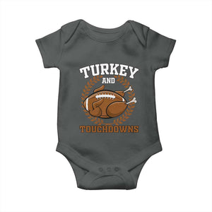 Thanksgiving Turkey And Touchdowns Football Season Baby Onesie Game Day Outfits American Football Player Gift TS10 Dark Heather Print Your Wear