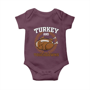 Thanksgiving Turkey And Touchdowns Football Season Baby Onesie Game Day Outfits American Football Player Gift TS10 Maroon Print Your Wear