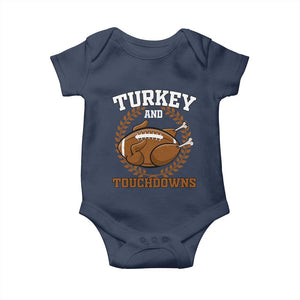Thanksgiving Turkey And Touchdowns Football Season Baby Onesie Game Day Outfits American Football Player Gift TS10 Navy Print Your Wear
