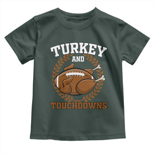 Thanksgiving Turkey And Touchdowns Football Season Baby Shirt Game Day Outfits American Football Player Gift TS10 Dark Forest Green Print Your Wear