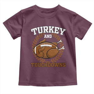 Thanksgiving Turkey And Touchdowns Football Season Baby Shirt Game Day Outfits American Football Player Gift TS10 Maroon Print Your Wear