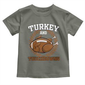 Thanksgiving Turkey And Touchdowns Football Season Baby Shirt Game Day Outfits American Football Player Gift TS10 Military Green Print Your Wear