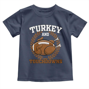 Thanksgiving Turkey And Touchdowns Football Season Baby Shirt Game Day Outfits American Football Player Gift TS10 Navy Print Your Wear