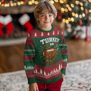 Thanksgiving Turkey And Touchdowns Football Season Knit Sweatshirt Game Day Outfits American Football Player Gift TS10 Christmas Print Your Wear