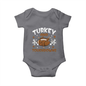Thanksgiving Turkey And Touchdowns Football Season Baby Onesie Game Day TS10 Charcoal Print Your Wear