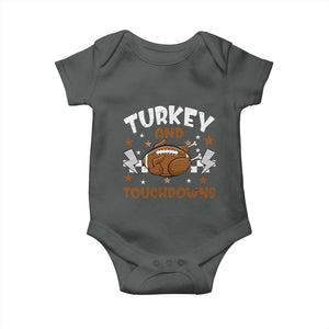 Thanksgiving Turkey And Touchdowns Football Season Baby Onesie Game Day TS10 Dark Heather Print Your Wear