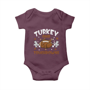Thanksgiving Turkey And Touchdowns Football Season Baby Onesie Game Day TS10 Maroon Print Your Wear