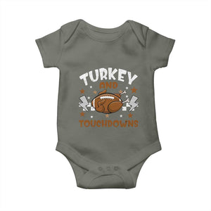 Thanksgiving Turkey And Touchdowns Football Season Baby Onesie Game Day TS10 Military Green Print Your Wear