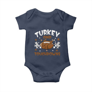 Thanksgiving Turkey And Touchdowns Football Season Baby Onesie Game Day TS10 Navy Print Your Wear