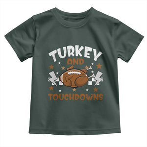 Thanksgiving Turkey And Touchdowns Football Season Baby Shirt Game Day TS10 Dark Forest Green Print Your Wear