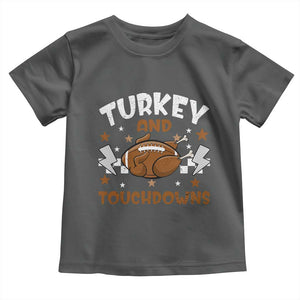 Thanksgiving Turkey And Touchdowns Football Season Baby Shirt Game Day TS10 Dark Heather Print Your Wear