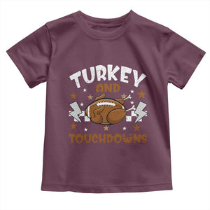 Thanksgiving Turkey And Touchdowns Football Season Baby Shirt Game Day TS10 Maroon Print Your Wear