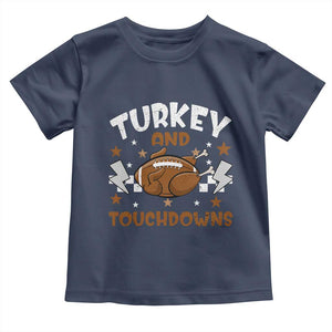 Thanksgiving Turkey And Touchdowns Football Season Baby Shirt Game Day TS10 Navy Print Your Wear